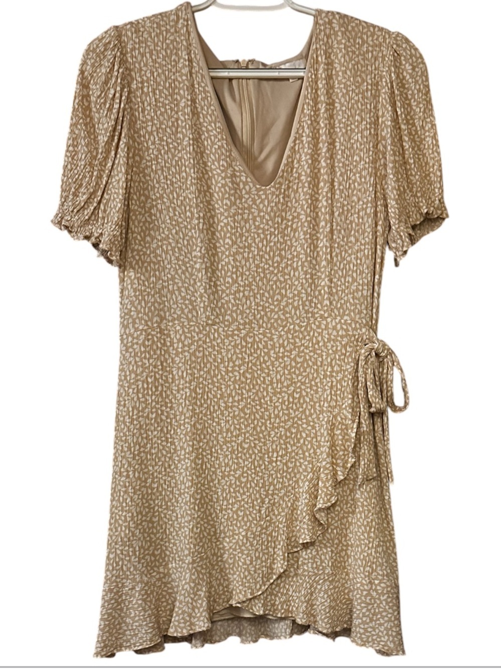 GB girls Beige Printed Tie-Waist Mini Wrap Dress